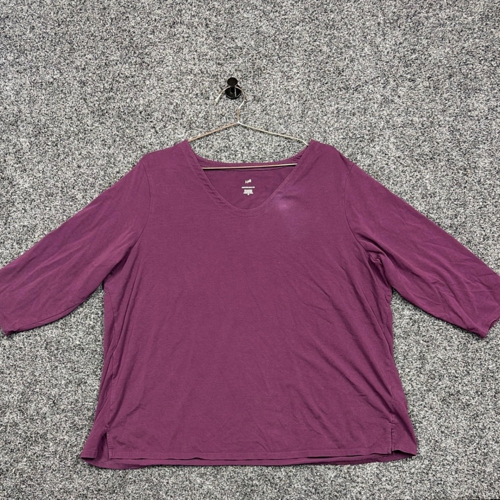 J. Jill Tee Women 2X Purple Forward-Seam V-Neck 3/4 Sleeve Cotton Blend Basic
